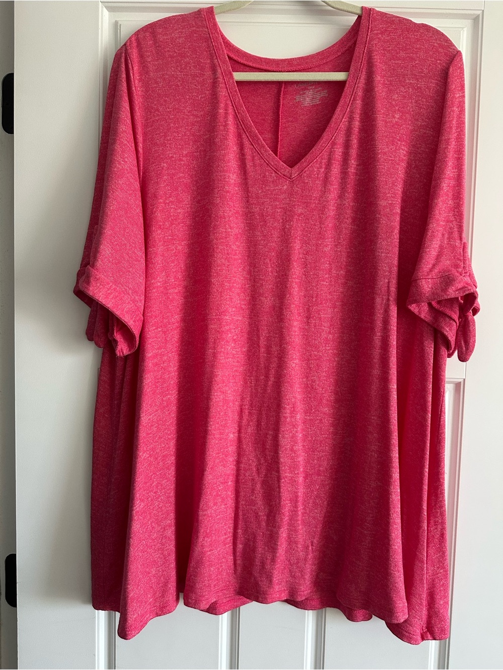 Lane Bryant V-Neck Short Sleeve Tee in Bright Pink